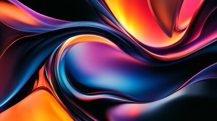 Poster - Colorful wave patterns with gradient effects, creating fluid, dynamic lines across a black background for a sleek, futuristic look