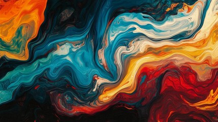 Poster - Colorful wave patterns with gradient effects, creating fluid, dynamic lines across a black background for a sleek, futuristic look