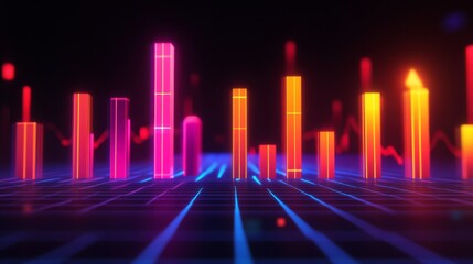 Poster - Dark-themed D bar chart with neon-colored bars and a digital grid base, capturing a futuristic data visualization aesthetic
