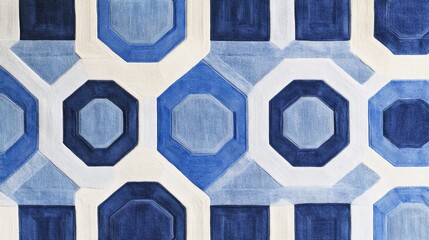 Aufkleber - Hexagonal geometric patterns in cool blue tones, layered with shadows and textures for a modern, tech-inspired graphic background