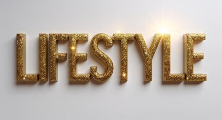 Poster - lifestyle word lettering with glitter gold shining effect on plain white background