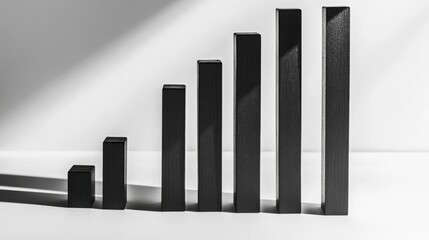 Leinwandbilder - Minimalist D bar chart with tall, sleek bars in monochromatic tones, casting shadows on a clean, white background