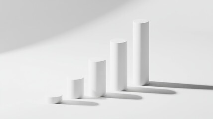 Leinwandbilder - Minimalist D bar chart with tall, sleek bars in monochromatic tones, casting shadows on a clean, white background