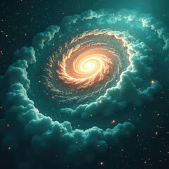Wall Mural - spiral galaxy consumed by swirling vortex of turquoise gas, swirl, nebula
