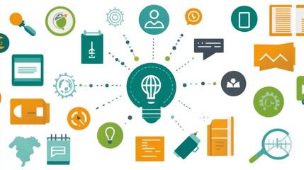 Aufkleber - Set of colorful infographic icons and elements arranged in a modern, grid-style layout on a white background for a clean presentation
