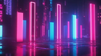 Poster - Stylized bar graph with glowing bars in neon colors, set against a dark, tech-inspired background for a dynamic and impactful graphic