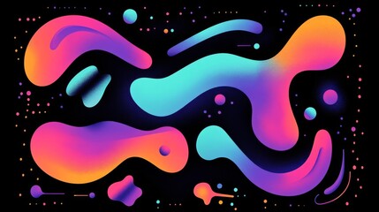 Leinwandbilder - Vibrant, gradient-colored blobs and fluid shapes on a black background, giving a modern and abstract feel to the overall design