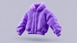 © BerkahStock - Purple fluffy jacket isolated on light-purple background.