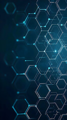Wall Mural - abstract background with interconnected hexagons on a dark blue backdrop with subtle glowing effects