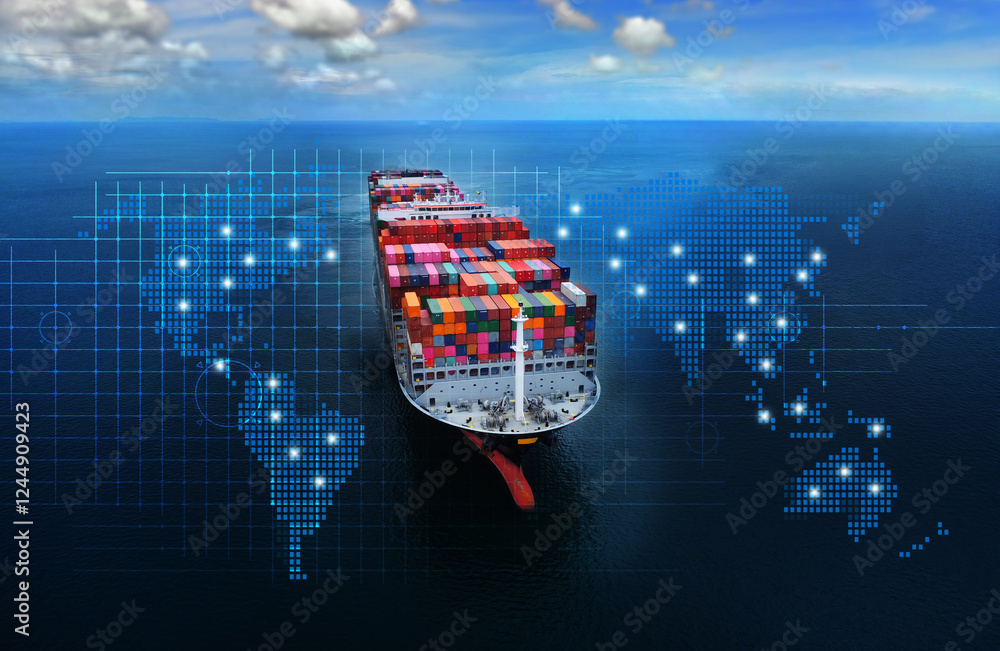 Aerial top view containers ship cargo business commercial logistic and ...