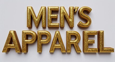 Poster - mens apparel word lettering with glitter gold shining effect on plain white background