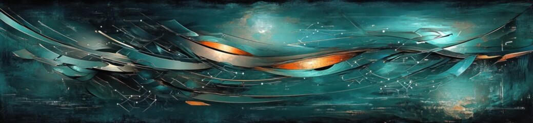 Wall Mural - abstract teal and orange wave design.