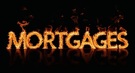 Wall Mural - mortgages word made of fire flame on black background