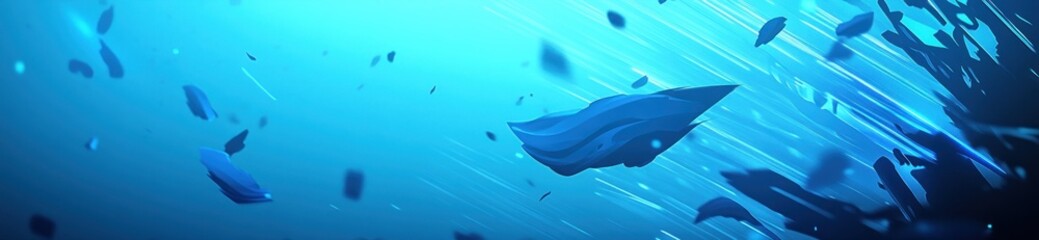 Wall Mural - abstract blue underwater scene with flowing shapes and particles.