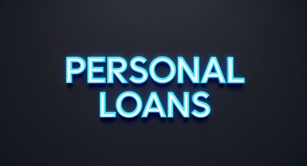 personal loans word lettering with neon blue glow on plain black dark background