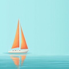 Wall Mural - Orange Sailboat on Tranquil Blue Water Surface