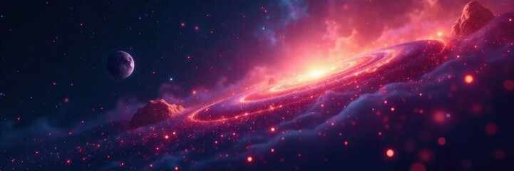 Wall Mural - glowing space debris scattered in a dark background, nebula, cosmos