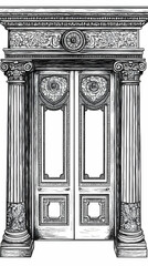 Wall Mural - Intricate Double Doors with Ornate Frame and Columns Illustration Sketch Design Element