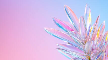 Wall Mural - iridescent crystal cluster on pastel background; website banner