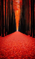 Wall Mural - Autumn Path Red leaves, tree-lined lane, fall foliage, serene forest