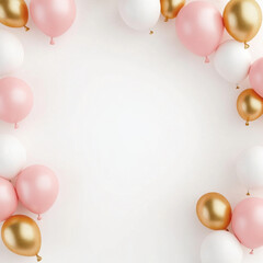 Wall Mural - festive background featuring pink, white, and gold balloons arranged in decorative frame, perfect for celebrations and special occasions