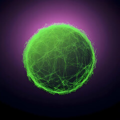 Wall Mural - abstract 3d green sphere with interconnected lines on a purple background