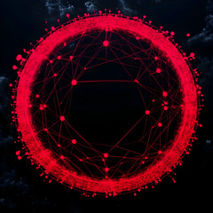 Wall Mural - red circular network illustrates connections and nodes in an abstract background with a futuristic v