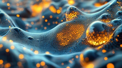 Fototapete - Abstract Waves of Colorful Bubbles and Glowing Particles in Motion