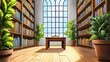© Patchayanit  - Bright and Cozy Library Interior with Tall Windows and Bookshelves