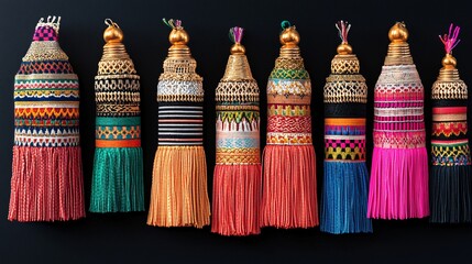 Sticker - Colorful tassels, handcrafted, dark background, home decor