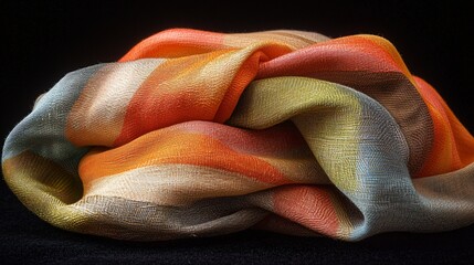 Sticker - Colorful woven scarf, knotted, dark background, textile texture, fashion detail