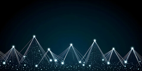 Wall Mural - abstract background shows interconnected pyramidal structures with glowing dots and lines elegantly