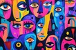 © Amanda - Colorful Abstract Pop Art Faces. A vibrant and playful abstract artwork featuring various colorful faces and eyes in a pop art style.