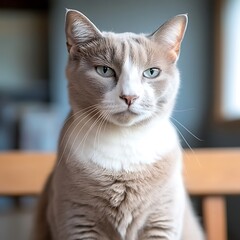 Poster - Grey cat sitting indoor, home background