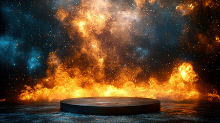 Wall Mural - fiery cosmos: a dramatic encounter of fire and stars. an abstract cosmic artwork, depicting a fiery 