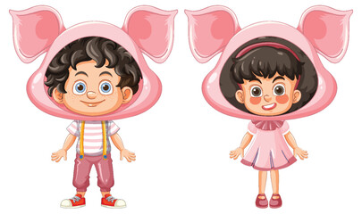 Wall Mural - Children in Cute Pig Costumes