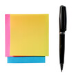 © buraratn - Colorful sticky notes and black pen on transparency background, perfect for organizing thoughts and reminders. Ideal for office or study use