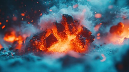 Wall Mural - Intense Glowing Embers and Smoke Abstract Fire Image