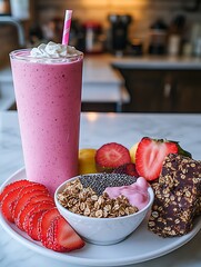 Canvas Print - Pink smoothie breakfast kitchen healthy meal