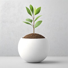 Canvas Print - Plant Growth, White Pot, Studio, Minimalist Background