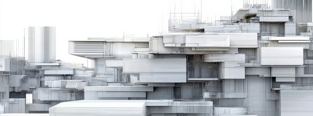 Wall Mural - three-dimensional white rectangular shapes creating an abstract backdrop
