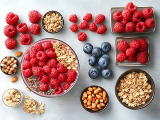 Canvas Print - Raspberry smoothie bowl ingredients overhead