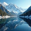 © suchetpong - Snowy mountain peaks reflected in the calm river, snow, nature, mountain
