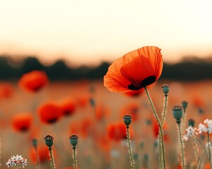 Canvas Print - Sunset Poppy Field Bloom, Nature's Beauty