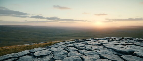 Poster - Sunset vista stone path, vast landscape