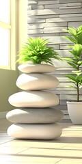 Wall Mural - Zen stones, plant, sunlight, room d?cor