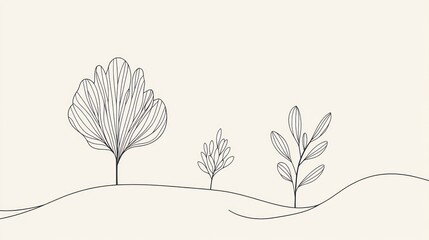 Minimalist line art trees landscape, nature background, website design