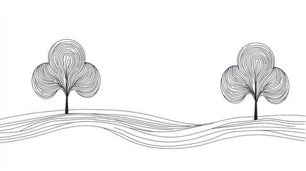 Stylized trees, rolling hills, minimalist landscape, nature illustration, website banner