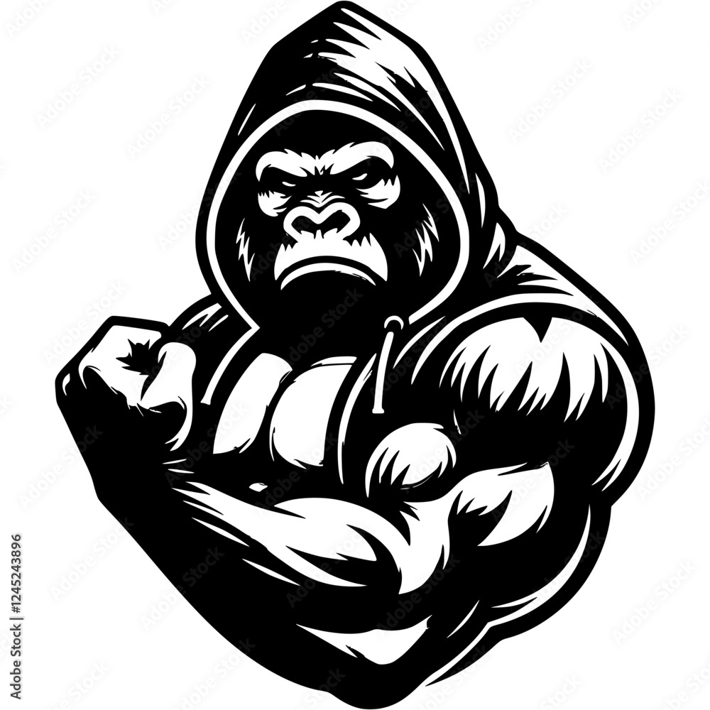 Tattoo of Gorilla bodybuilder shows off his biceps in monochrome ...
