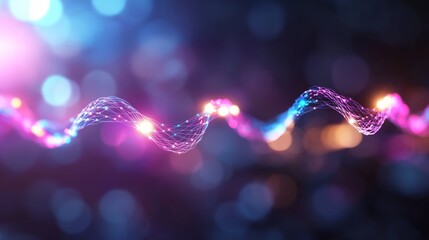 Wall Mural - Abstract glowing helix, digital data flow, bokeh background, technology concept